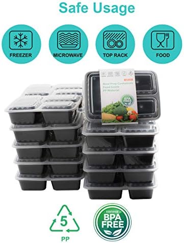 20 קופסת בנטו חבילה, [36 גרם] 3 מכולות הכנה לארוחות תא עם מכסים -מיכלי אחסון מזון BPA מכולות פלסטיק,